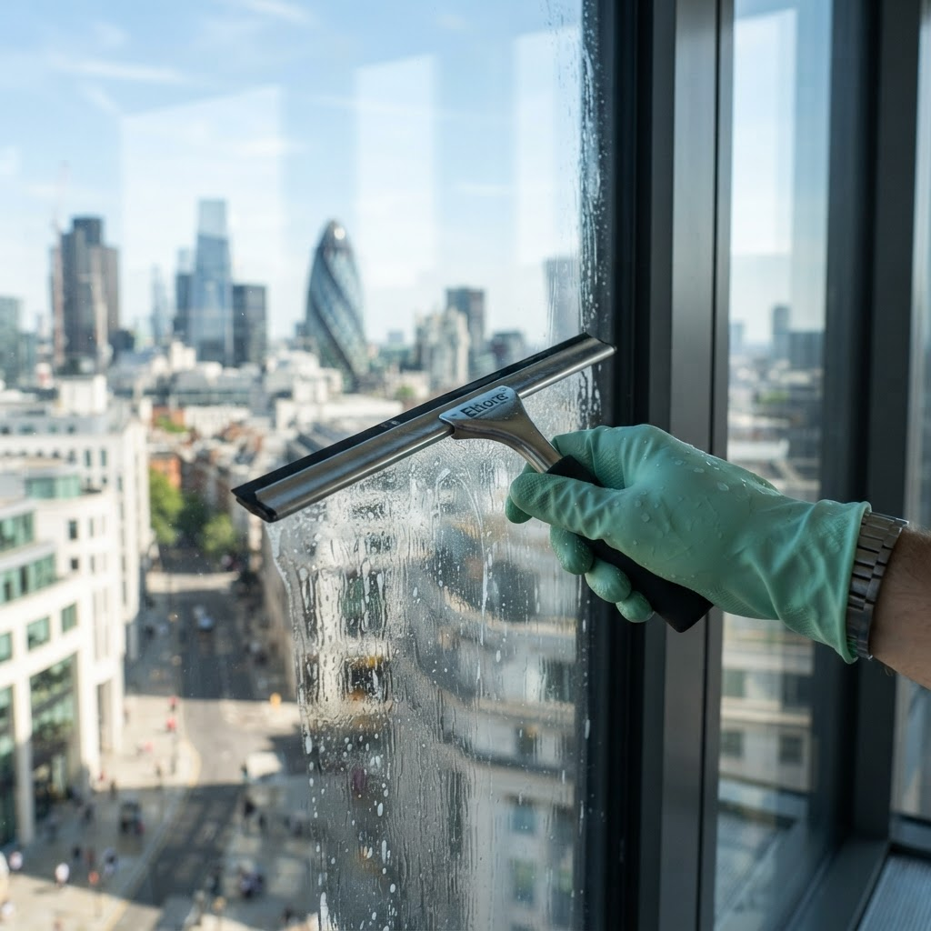 Fensterreinigung in Wolfsburg – streifenfreie Reinigung eines Fensters mit einem Abzieher